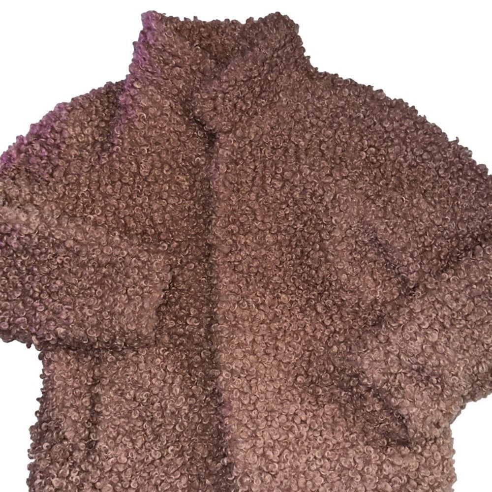Angie Pink Rose Curley Faux Sherpa Hook & Eye closure jacket w/ pockets SZ L EUC
